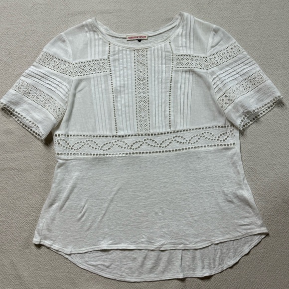 Rebecca Taylor Novelty Broderie Anglais‎ White Linen Tee 8 - Picture 2 of 6